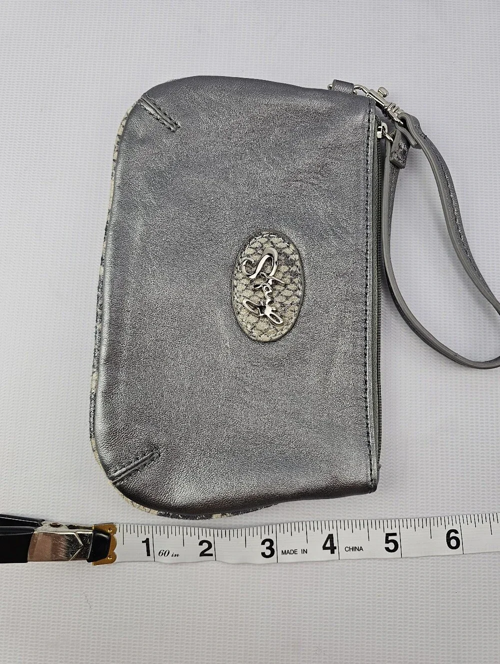 Sharif Metallic Pewter/Silver Leather Wristlet Clutch